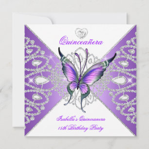 Invitation Quinceanera 15ème Parti Papillon pourpre Tiara 2