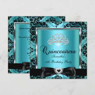 Invitation Quinceanera 15ème Parti Turquoise Damas Argent Noi
