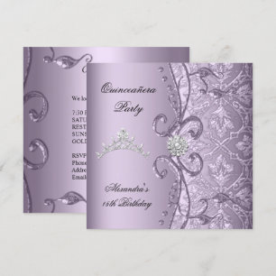 Invitation Quinceanera 15ème partie Damask Lilac Jewel Image