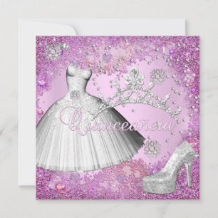 Invitation Quinceanera 15ème partie Robe Tiara rose Chaussure