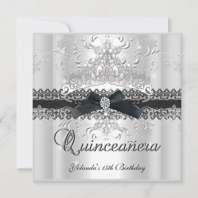 Invitation Quinceanera 15ème Parties scintillant Tiara Black  (Devant)