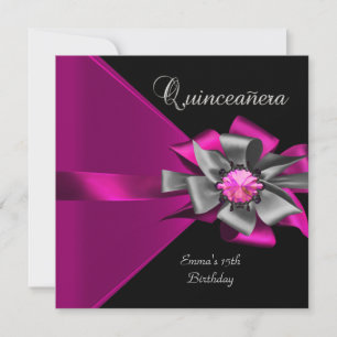 Invitation Quinceanera 15ème Rose Argent Noir Gris Arc 3