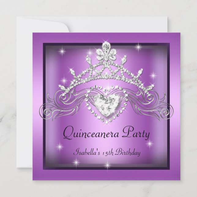 Invitation Quinceanera 15ème Silver Purple Tiara (Devant)