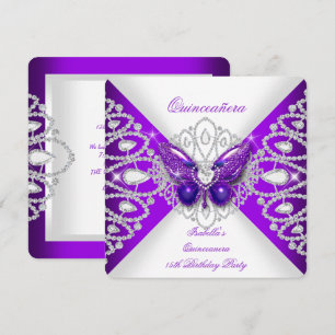 Invitation Quinceanera 15ème Tiare Papillon Violet Fête 2