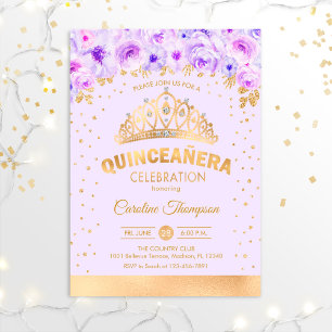 Invitation Quinceanera 15th Birthday Party - Purple Gold