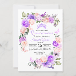 Invitation Quinceanera à fleurs rose et violet