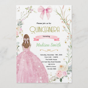 Invitation Quinceanera à nœud floral coquette