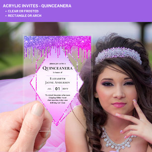 Invitation Quinceanera Acrylique Violet Pailleté R