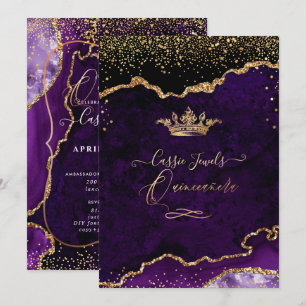 Invitation Quinceanera, Agate Violet Faux Gold Confetti Invit