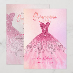 Invitation Quinceañera, Aiguille, Ombre de cerise rose
