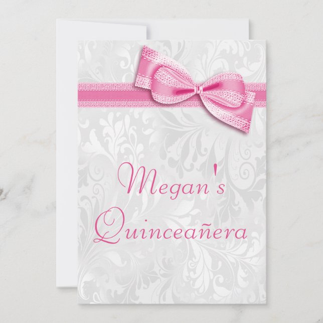 Invitation Quinceañera Anniversaire Damas et rose Faux Bow (Devant)