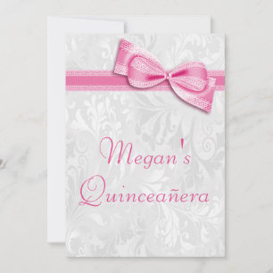 Invitation Quinceañera Anniversaire Damas et rose Faux Bow