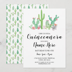 Invitation Quinceañera Anniversaire de la fête Cactus Cacti I