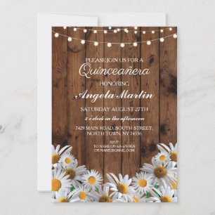 Invitation Quinceanera Anniversaire Fête Daisy Wood Invitatio