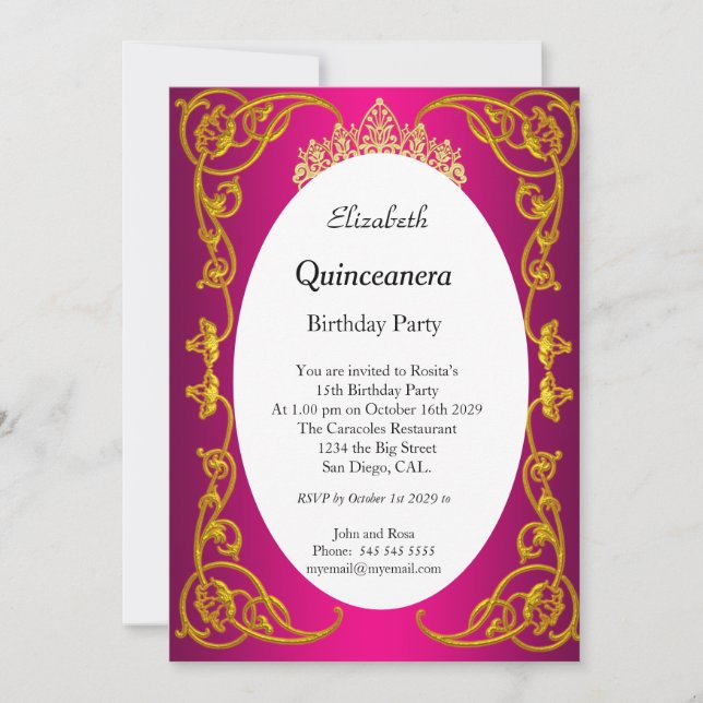 Invitation Quinceanera Anniversaire fête Or rose (Devant)