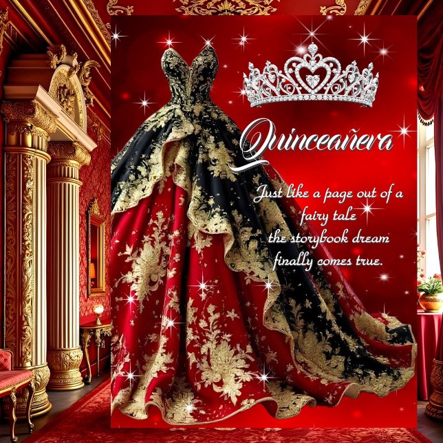 Invitation Quinceanera Anniversaire fête Rouge Or Black Robe (Créateur téléchargé)