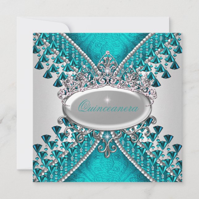 Invitation Quinceanera Anniversaire Fête Turquoise Bleu Blanc (Devant)