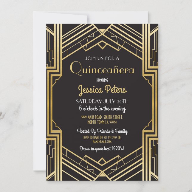 Invitation Quinceañera Anniversaire Gatsby Art Déco Invitatio (Devant)