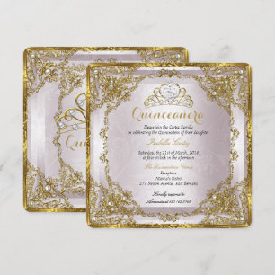 Invitation Quinceanera Anniversaire Gold Pearl rose Damask