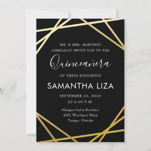 Invitation Quinceañera Anniversaire Noir Or Moderne