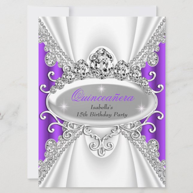 Invitation Quinceañera Anniversaire Princesse Diamant Violet  (Devant)