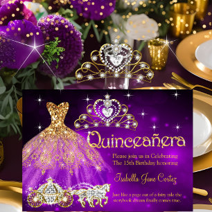 Invitation Quinceanera Anniversaire Robe violette Tiara Carri
