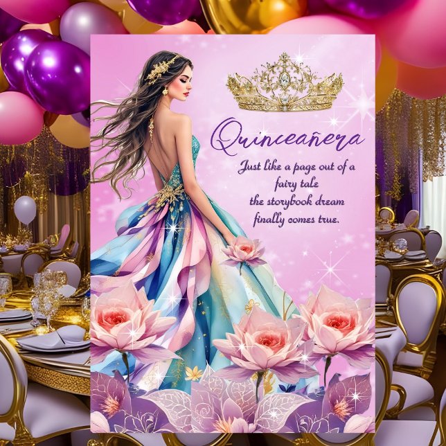 Invitation Quinceanera Anniversaire Rose Turquoise Robe pourp (Créateur téléchargé)