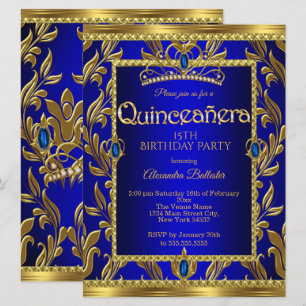 Invitation Quinceanera Anniversaire Royal Blue Jewel Tiara Go