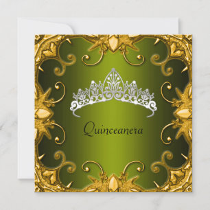 Invitation Quinceanera Anniversaire Soirée Vert Or Blanc Tiar