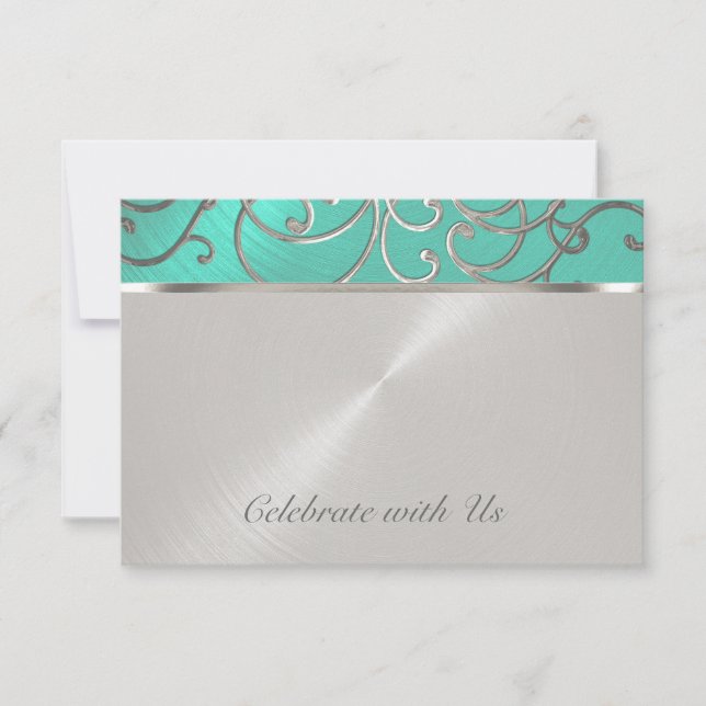 Invitation Quinceanera Aqua Vertes et Silver Filigree (Devant)