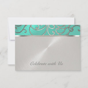 Invitation Quinceanera Aqua Vertes et Silver Filigree