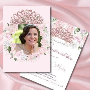 Invitation Quinceanera Aquarelle rose pâle Photo Floral