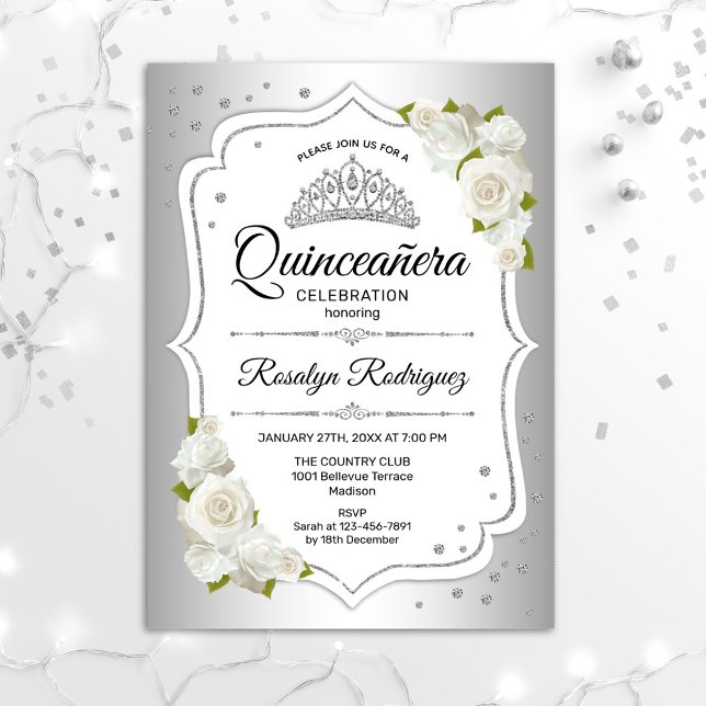 Invitation Quinceanera - Argent blanc (Créateur téléchargé)