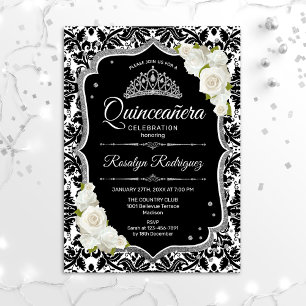 Invitation Quinceanera - Argent noir blanc