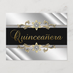 Invitation Quinceañera Argent Or Noir