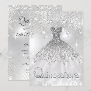 Invitation Quinceanera Argent Parties scintillant Gown Annive