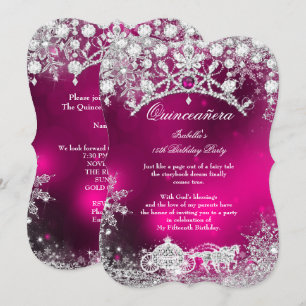 Invitation Quinceanera argent rose 15e Wonderland d'hiver