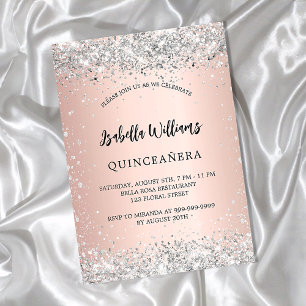 Invitation Quinceanera argent rose or blush luxe