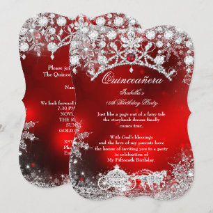 Invitation Quinceanera argent rouge 15e Wonderland d'hiver