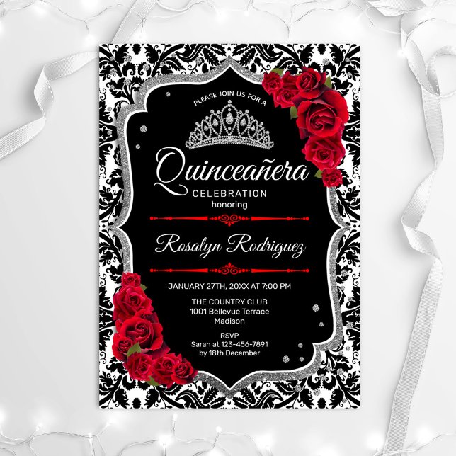 Invitation Quinceanera - Argent rouge noir (Créateur téléchargé)