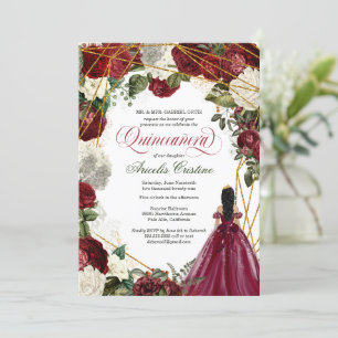 Invitation Quinceanera aux fleurs élégantes de robes et de bo