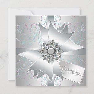 Invitation Quinceanera aux perles Turquoises blanches