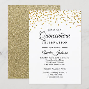 Invitation Quinceanera avec confettis dorés scinti