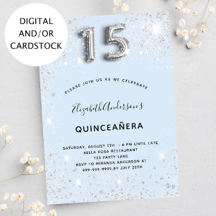 Invitation Quinceanera bébé bleu argent parties scintillant