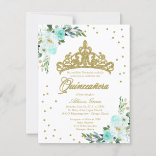 Invitation Quinceañera Bilingue Diadème Sarcelle