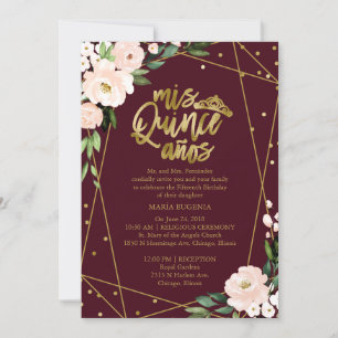 Invitation Quinceañera Bilingue Rose Bourguignon