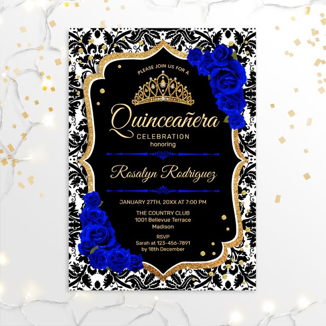Invitation Quinceanera - Black Royal Blue Gold (Créateur téléchargé)
