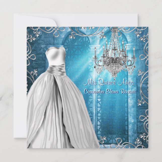 Invitation Quinceanera blanc bleu de la Marine royale (Devant)