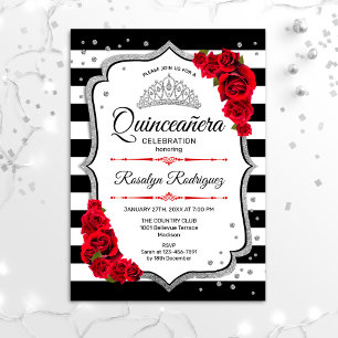 Invitation Quinceanera - Blanc Noir Rouge Argent