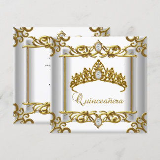 Invitation Quinceanera blanc or Tiara 15e anniversaire